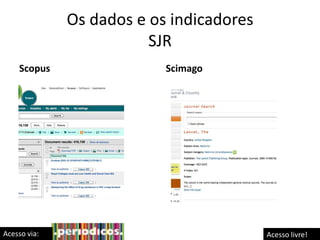 Os dados e os indicadores
SJR
Scopus

Acesso via:

Scimago

Acesso livre!

 