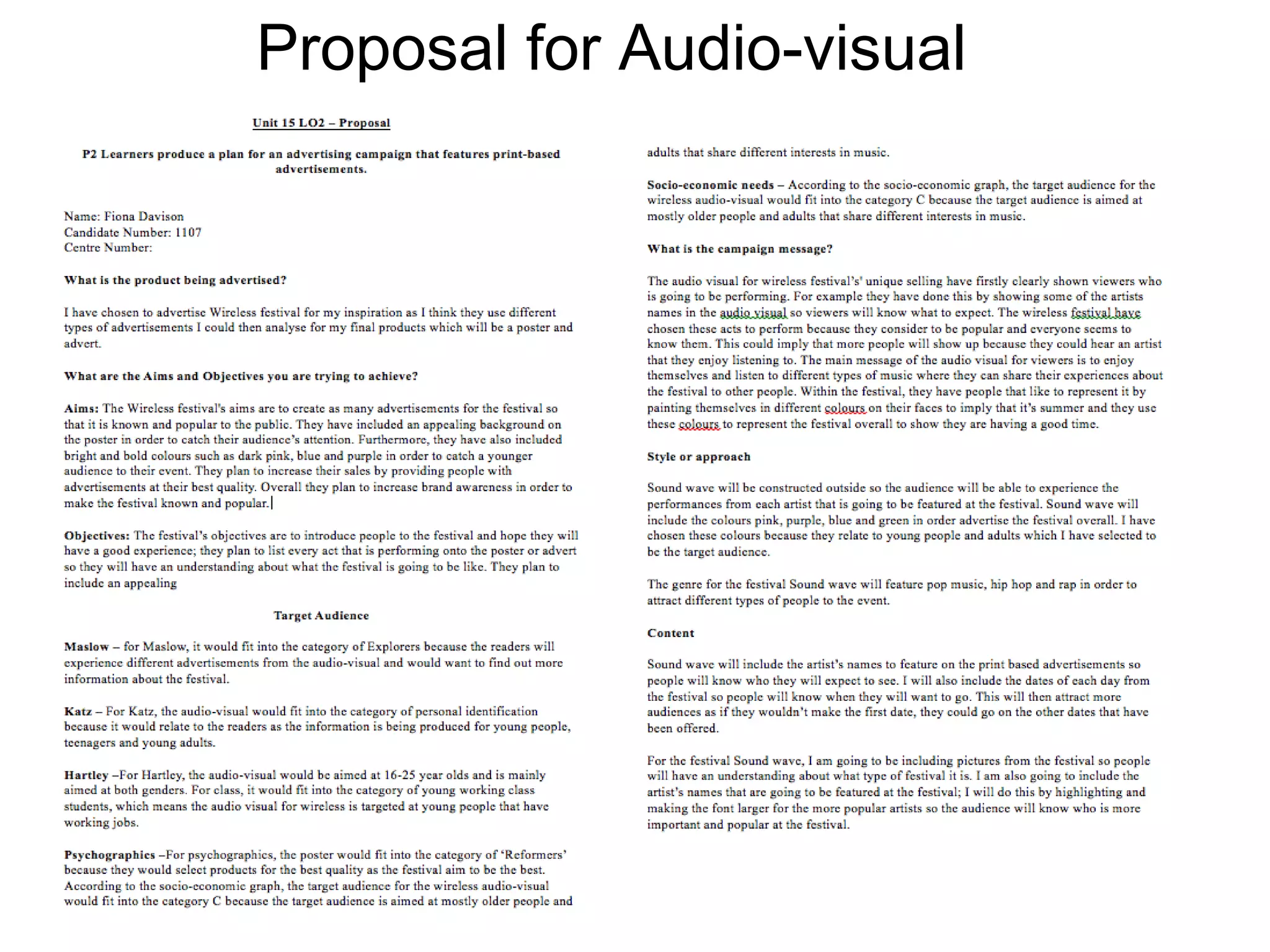 Proposal for Audio-visual
 
