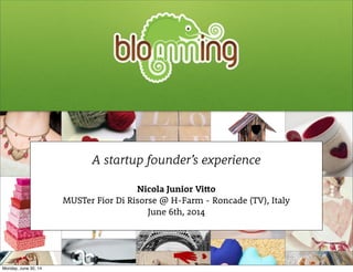A startup founder’s experience
Nicola Junior Vitto
MUSTer Fior Di Risorse @ H-Farm - Roncade (TV), Italy
June 6th, 2014
Monday, June 30, 14
 