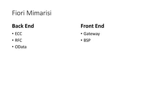 Fiori Mimarisi
• ECC
• RFC
• OData
• Gateway
• BSP
Back End Front End
 