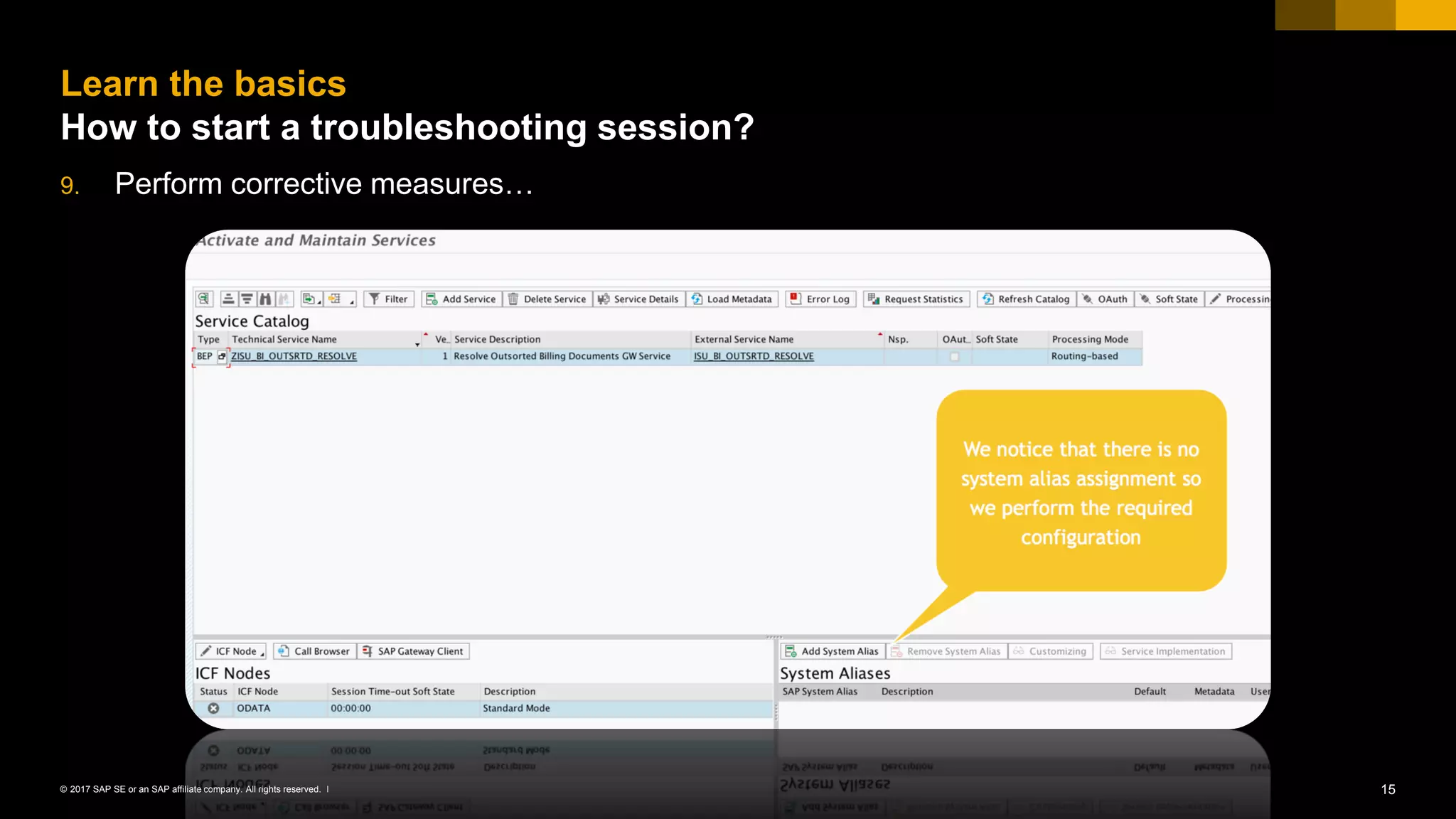 15© 2017 SAP SE or an SAP affiliate company. All rights reserved. ǀ
9. Perform corrective measures…
Learn the basics
How to start a troubleshooting session?
 