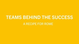 TEAMS BEHIND THE SUCCESS
A RECIPE FOR ROME
 