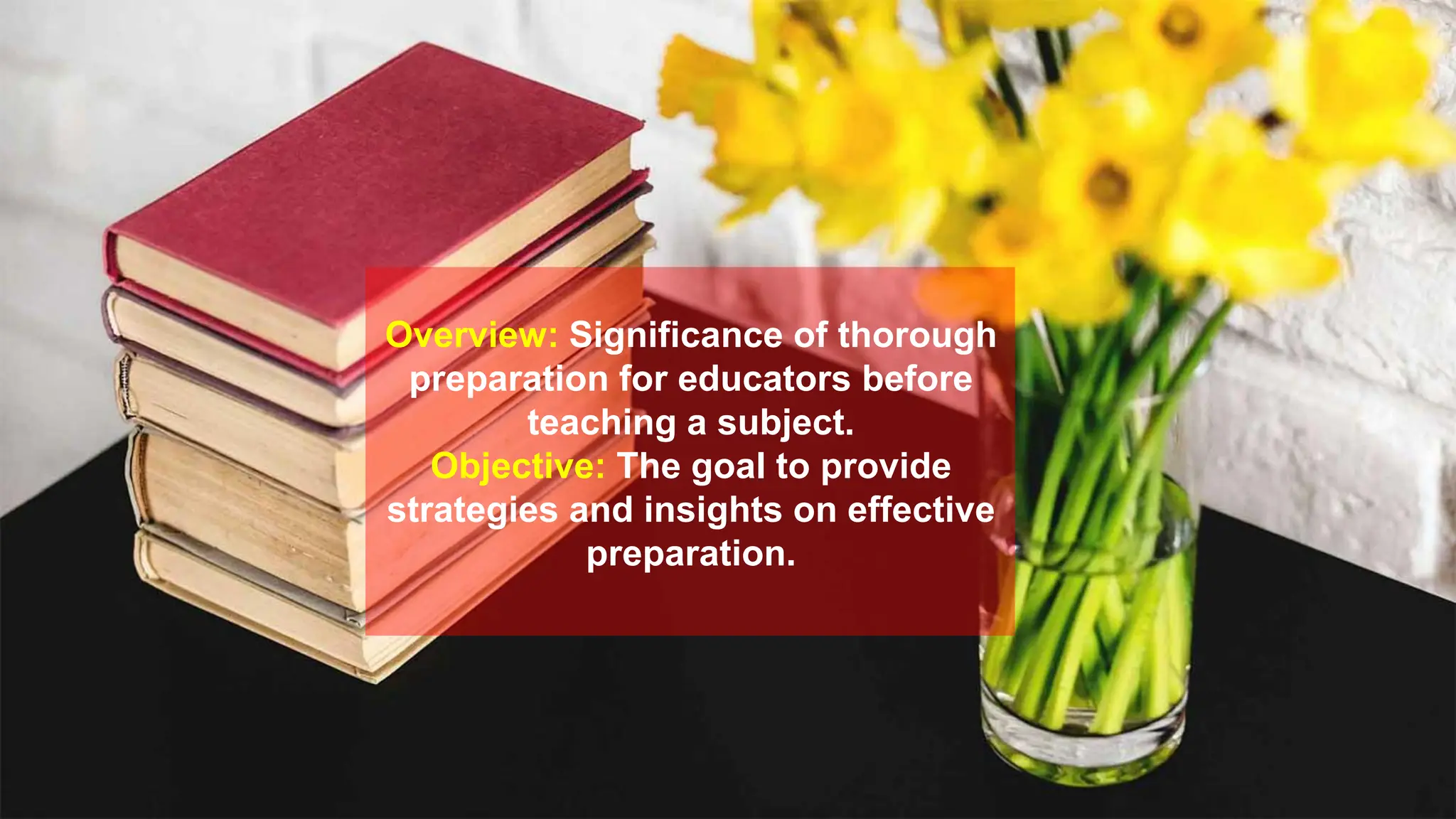 Overview: Significance of thorough
preparation for educators before
teaching a subject.
Objective: The goal to provide
strategies and insights on effective
preparation.
 