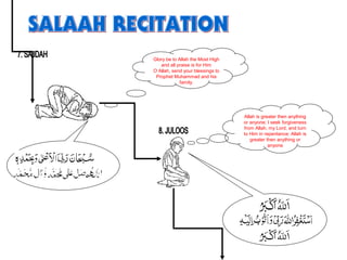 Glory be to Allah the Most High
and all praise is for Him
O Allah, send your blessings to
Prophet Muhammad and his
family.
Allah is greater then anything
or anyone; I seek forgiveness
from Allah, my Lord, and turn
to Him in repentance; Allah is
greater then anything or
anyone
 