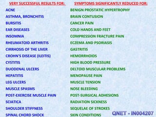 VERY SUCCESSFUL RESULTS FOR: SYMPTOMS SIGNIFICANTLY REDUCED FOR:
ACNE BENIGN PROSTATIC HYPERTROPHY
ASTHMA, BRONCHITIS BRAI...