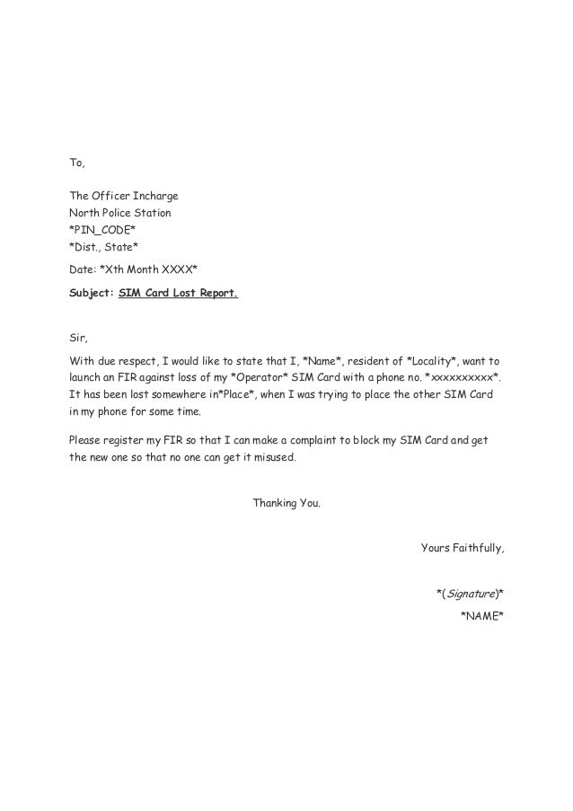 application letter for close sim card