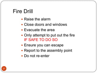 Checking fire extinguishers23All fire extinguishers in their correct position, are undamaged and on their bracketsThe gauges of stored pressure extinguishers indicate normal pressureAny seals on hose reel valves or extinguishers are in placeLabels attached to indicate maintenance within 12 months