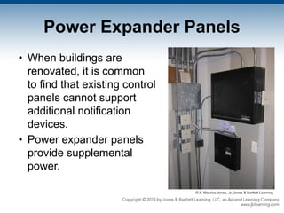 Power Expander Panels
• When buildings are
renovated, it is common
to find that existing control
panels cannot support
additional notification
devices.
• Power expander panels
provide supplemental
power.
© A. Maurice Jones, Jr./Jones & Bartlett Learning
 