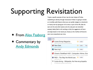 Supporting Revisitation From  Alex Faaborg Commentary by  Andy Edmonds 