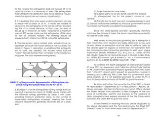 92
to the nearest fire extinguisher shall not exceed 15 m for
ordinary hazard. It is necessary to select fire extinguishers
that fulfill both the distribution and travel distance require-
ments for a particular occupancy classification.
3. If a building floor area were unobstructed and circular
in shape with a radius of 15 m. it would be possible to
place one fire extinguisher at the center without exceed-
ing the 15 m travel distance. In that case, an area of
353.25 sq. m. However, as Table 1 requires for a maximum
area of 200 square meter per fire extinguisher of 2A rating
for low or ordinary hazard, the building should be
equipped with at least two (2) 2A rating fire extinguisher.
4. This placement, along outside walls, would not be ac-
ceptable because the travel distance rule is clearly vio-
lated. In Figure 1, relocation or additional fire extinguish-
ers, or both, are needed. The shaded areas indicate
“voids” that are farther than 15 meters to the nearest ex-
tinguisher. The dots represent extinguishers.
FIGURE 1. A Diagrammatic Representation of Extinguishers Lo-
cated Along the Outside Walls of a 90 m × 30 m .
5. Example 1 is for fire extinguishers having ratings that cor-
respond to protection areas of 10,000 square meters with
the minimum ratings permitted by Table 1 with corre-
sponding minimum protection areas. As the number of
lower-rated extinguishers increases, meeting the travel
distance requirement generally becomes less of a prob-
lem.
49
(1) Project-related income taxes;
(2) Capital gains tax on raw lands used for the project;
(3) Value-added tax for the project contractor con-
cerned;
(4) Transfer tax for both raw and completed projects; and
(5) Donor's tax for lands certified by the local government units to
have been donated for socialized housing purpose."
Since the afore-quoted provision specifically mentions
only those five classes of taxes, the same cannot be expanded to
include fire code taxes.
Well settled in the principle governing tax is exemption is
that, "Exemption from taxation are highly disfavored in law, and
he who claims an exemption must be able to justify his claim by
the clearest grant of organic or statute law. An exemption from
the common burden cannot be permitted to exist upon vague
implications (Asiatic Petroleum CO. [P.I.], Ltd. V. Llanes, 49 Phil.
466 cited in Collector of Internal Revenue V. Manila Jockey Club,
Inc., 98 Phil 670; Davao Light & Power Co., Inc, v. Commissioner of
Customs, et al., L-28739 &L-28902, March 29, 1972)."
To reiterate, the fourth paragraph of Memorandum dated
07 June 2011, re: Assessment and Collection of Fire Code Tax/Fee
on All Government Sponsored Projects signed by the Chief, states
that, "...the BFP cannot grant request for exemption / waiver in
assessing and collecting Fire Code Fees for government spon-
sored projects, as it is not expressly provided for under RA 9514,
thus, it is beyond the authority of the BFP to grant the same."
Be informed further, that recently, the Chief, BFP, in his let-
ter reply dated 14 September 2011 to FELICISIMO F. LAZARTE, JR..
Group Manager, Northern & Central Luzon Mngt. Office, denied
the latter's request from payment of fees charged for the issu-
ance of certificates, permits and licenses, in the absence of
clear, categorical and express provision of the Fire Code which
authorizes the Chief, BFP to grant the same.
In view thereof, in resolving the issue, please be guided by
the above discussions and the two issuances by the Chief, BFP,
dated 07 June 2011 and letter reply dated 14 September 2011.
 