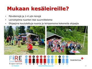 Mukaan kesäleireille?
• Päiväleirejä ja 1-4 yön leirejä
• Leiriohjelma nuorten itse suunnittelema
• Ohjaajina koulutettuja nuoria ja leiripomoina kokeneita ohjaajia
2.-7.8.2015 www.theFiREcamp.com 28
Narikoita…
 