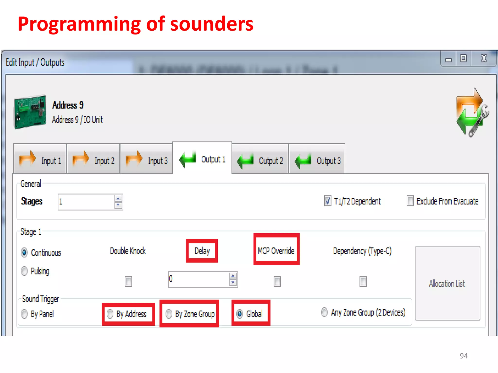 94
Programming of sounders
 