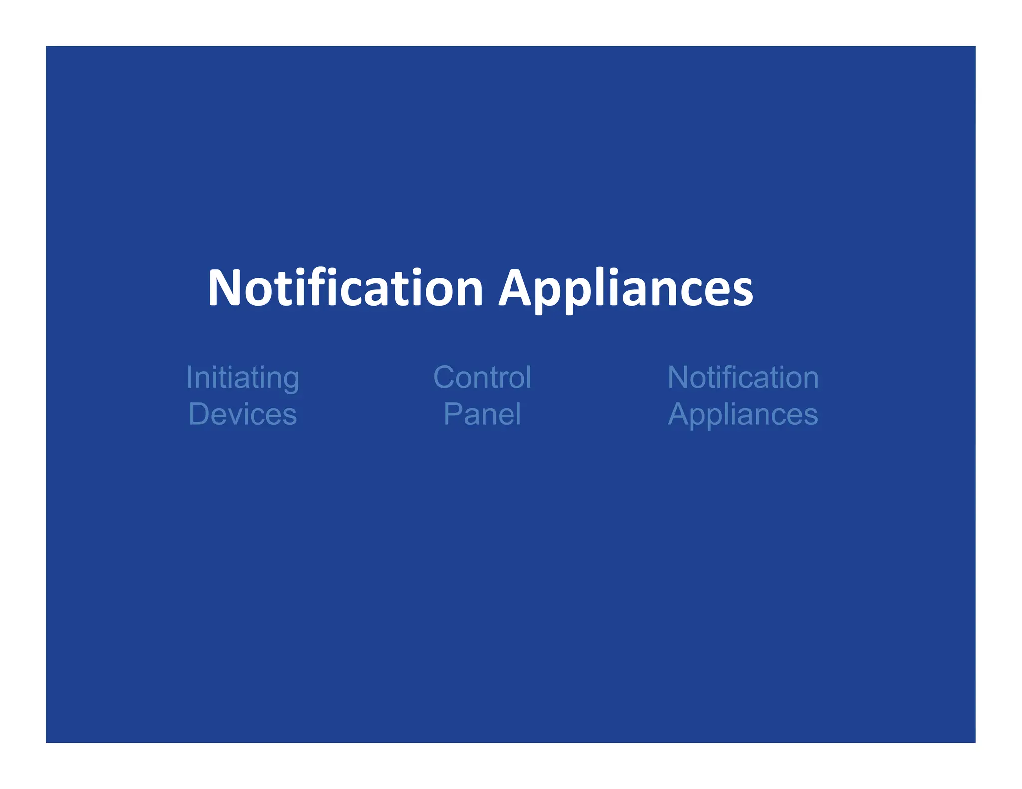 Notification Appliances
Initiating
Devices
Control
Panel
Notification
Appliances
 