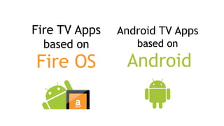 Android
Android TV Apps
based on
Fire OS
Fire TV Apps
based on
 