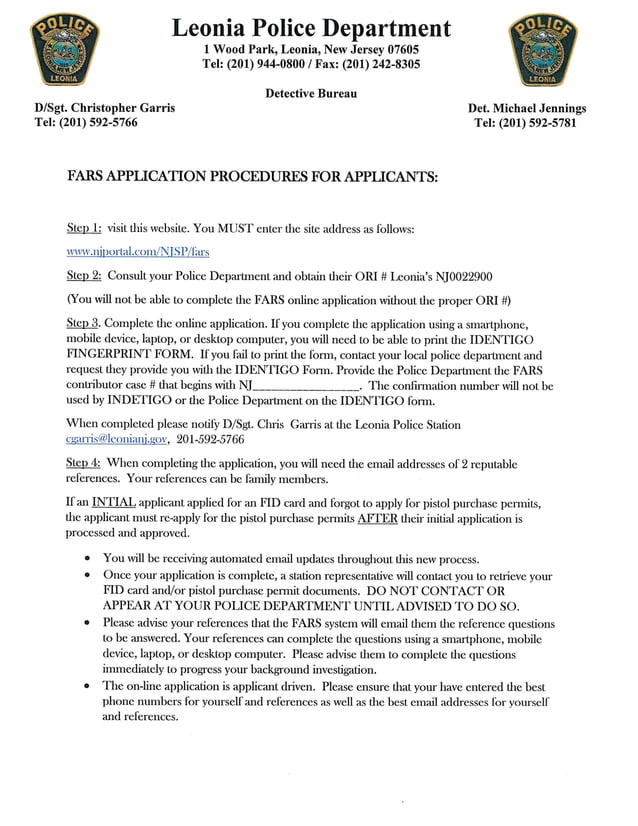 Firearms Application Process Leonia Police Department PDF
