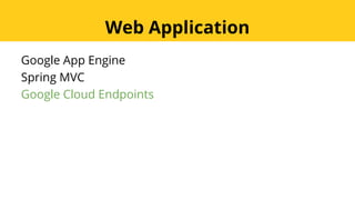 Web Application
Google App Engine
Spring MVC
Google Cloud Endpoints
 