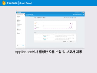 Crash ReportFirebase
Application에서 발생한 오류 수집 및 보고서 제공
 