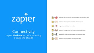 Connectivity
to your Firebase app without writing
a single line of code
 