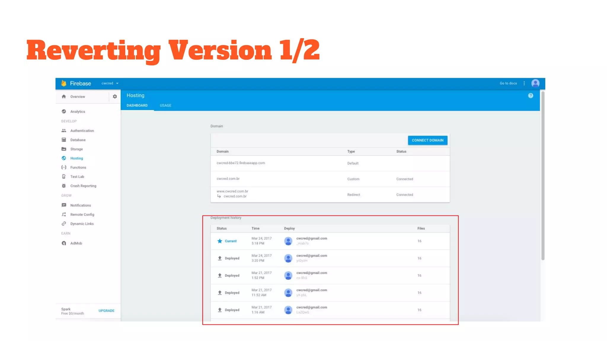 Reverting Version 1/2 