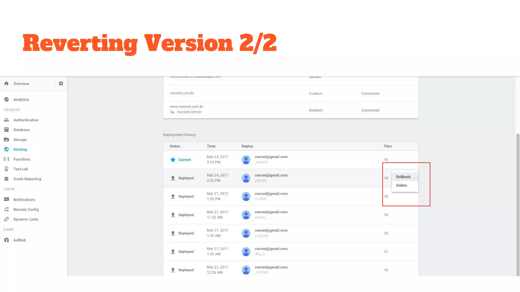 Reverting Version 2/2 