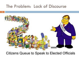 The Problem:  Lack of Discourse Citizens Queue to Speak to Elected Officials 