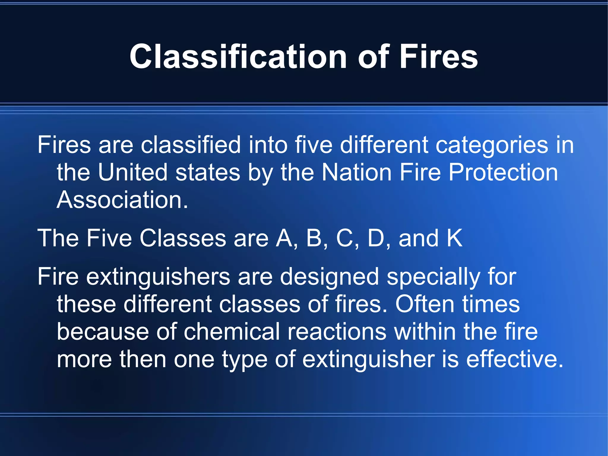 At the end of the 19 th  century there was the invention of the Soda-Acid extinguisher. This cylinder contained 2 gallons of water that had sodium bicarbonate mixed with it. Inside the cylinder was a container that had concentrated sulphuric acid. Once the handle was pulled it would break the container causing a reaction that would make carbon dioxide that forces the water out of the cylinder under high pressure. 