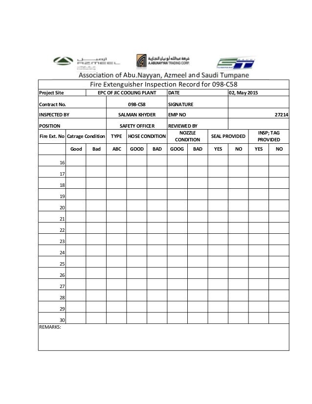 Fire Extinguisher Inspection Log Printable Fillable Online Fire - Gambaran