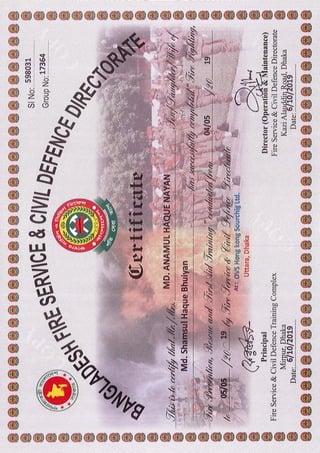 Fire Fighting, Fire Prevention, Rescue & First Aid Training Certificate 6.