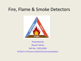 Fire, Flame & Smoke Detectors
Presented By
Akaash Sahoo
Roll No- 210114001
M.Tech in Process Control & Instrumentation
 