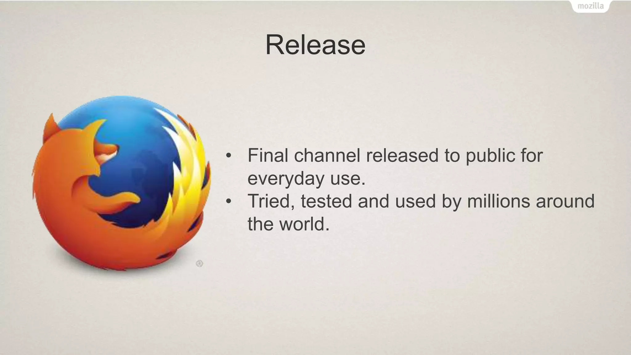 Release
• Final channel released to public for
everyday use.
• Tried, tested and used by millions around
the world.
 