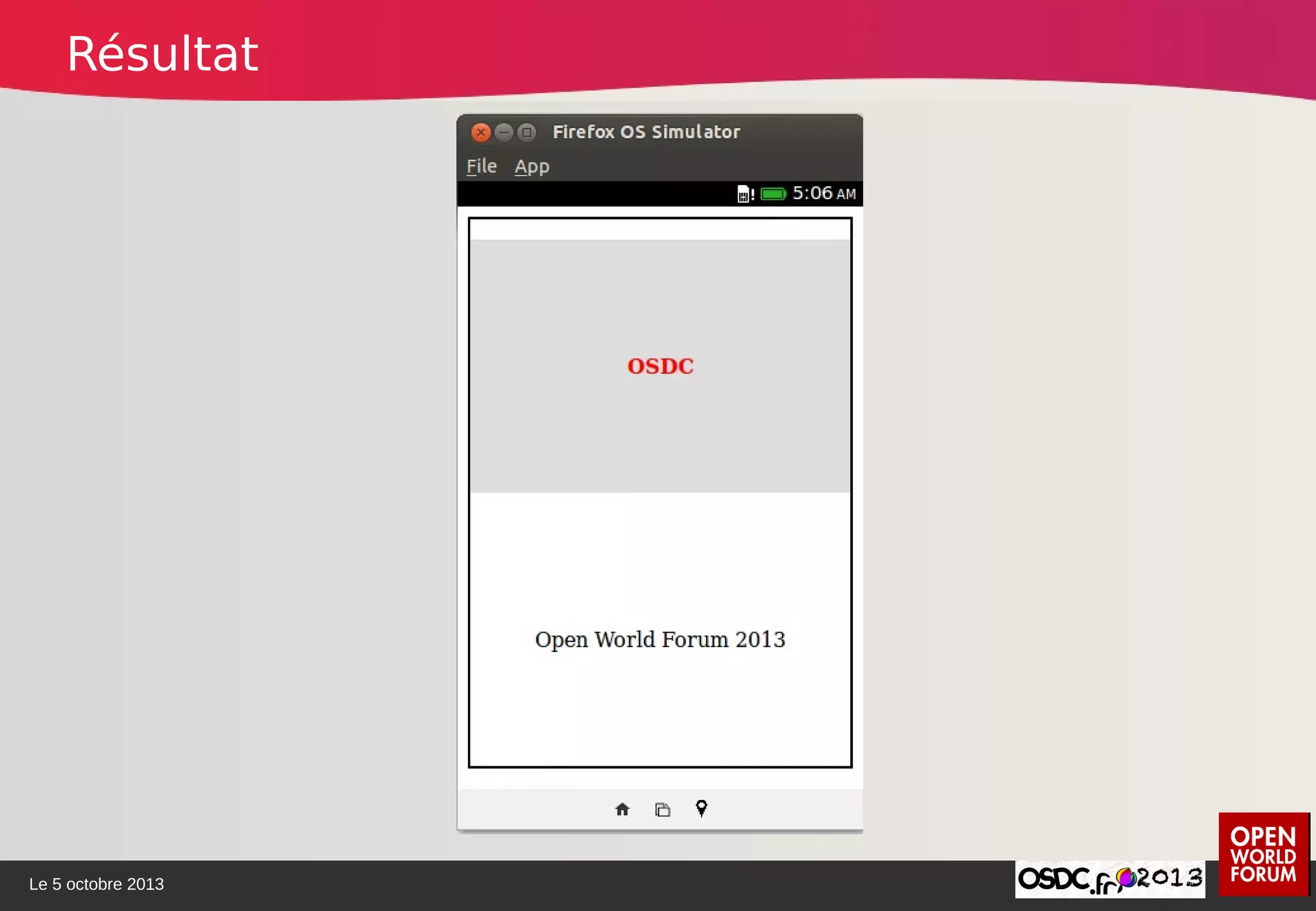 Le 5 octobre 2013
Résultat
 