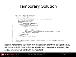 Copyright © 2013 viaForensics, LLC Training: Intro to viaLab
Temporary Solution
 