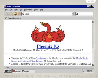 2002.10.14 リリース、コードネームは Lucia、10.19 には 0.4 (Oceano)リリース
 