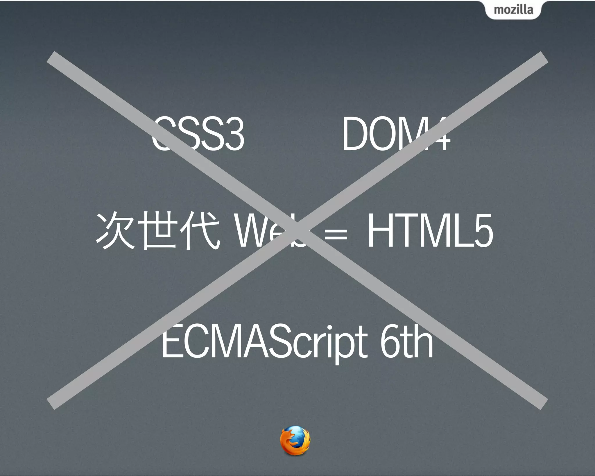 CSS3     DOM4

次世代 Web = HTML5

  ECMAScript 6th
 