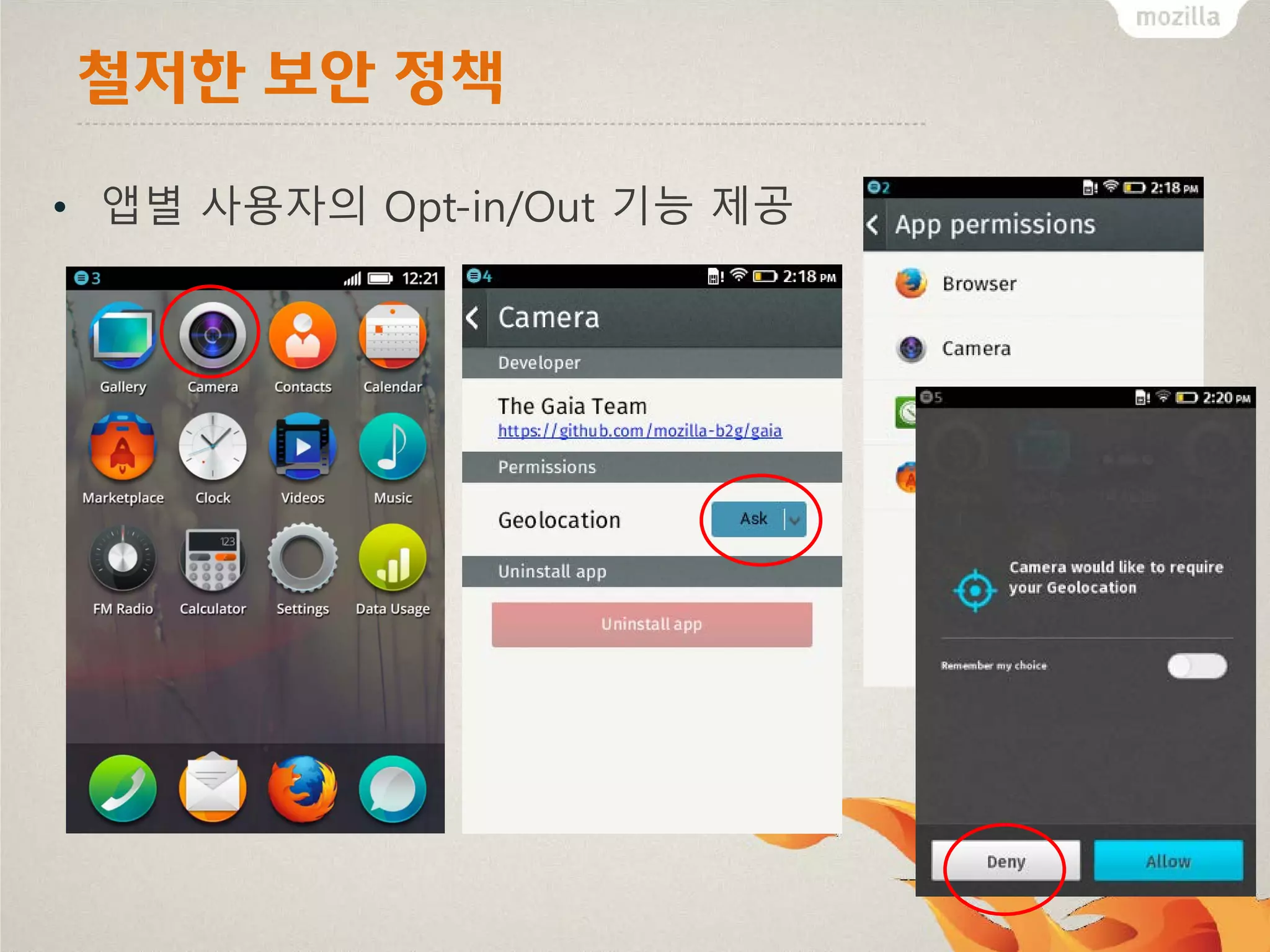 철저한 보안 정책
• 앱별 사용자의 Opt-in/Out 기능 제공

 