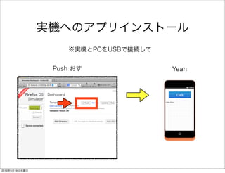 実機へのアプリインストール
Push おす
※実機とPCをUSBで接続して
Yeah
2013年6月19日水曜日
 