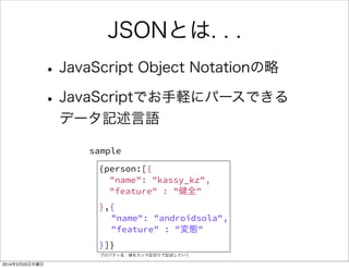 アプリ更新 
Twitter APIで取ってき 
たデータが表示される 
（中身はぐちゃぐちゃ） 
 