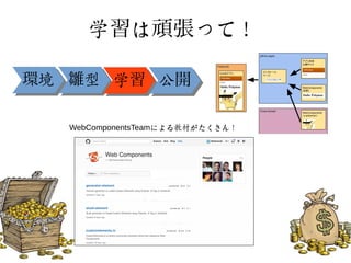 学習は頑張って！ 
環境境雛型型学学習公公開
WebComponentsTeamによる教材がたくさん！ 
 