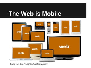 The Web is Mobile
Image from Brad Frost (http://bradfrostweb.com)
 