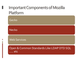 Mozilla Platform XUL (pronounced "zool") : Mozilla's XML-based language that lets you build feature-rich cross platform applications that can run connected or disconnected from the Internet. <?xml version="1.0"?><?xml-stylesheethref="chrome://global/skin/" type="text/css"?><window id="vbox example" title="Example 3...."xmlns="http://www.mozilla.org/keymaster/gatekeeper/there.is.only.xul">  <vbox>    <button id="yes" label="Yes"/>    <button id="no" label="No"/>    <button id="maybe" label="Maybe"/>  </vbox></window>