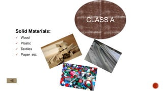 Solid Materials:
 Wood
 Plastic
 Textiles
 Paper etc.
CLASS A
 
