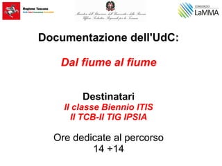 Documentazione dell'UdC:
Dal fiume al fiume
Destinatari
II classe Biennio ITIS
II TCB-II TIG IPSIA
Ore dedicate al percorso
14 +14
 