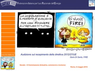 www.fire-italia.org
Senato - X Commissione (Industria, commercio e turismo) 
Roma, 6 maggio 2014
Audizione sul recepimento della direttiva 2012/27/UE
Dario Di Santo, FIRE
 