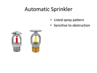 Automatic Sprinkler
          • Listed spray pattern
          • Sensitive to obstruction
 