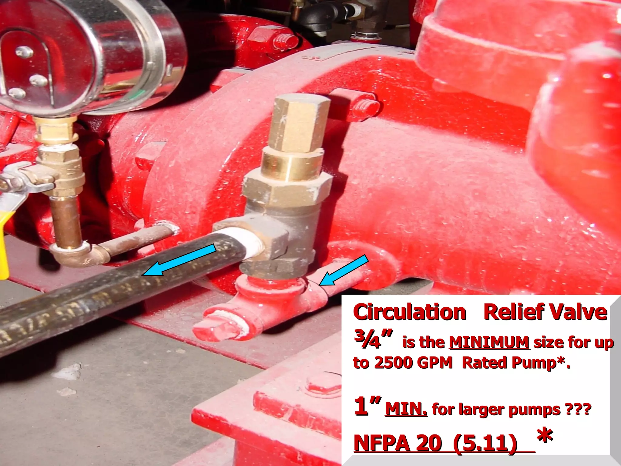 STATE of OHIO FIRE SCHOOL - BGSU 30
Circulation Relief ValveCirculation Relief Valve
¾”¾” is theis the MINIMUMMINIMUM size for upsize for up
to 2500 GPM Rated Pump*.to 2500 GPM Rated Pump*.
1”1” MIN.MIN. for larger pumps ???for larger pumps ???
NFPA 20 (5.11)NFPA 20 (5.11) **
 