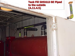 Tank Fill SHOULD BE Piped
Tank Fill SHOULD BE Piped
to the outside
to the outside
(A.11.4.5)
(A.11.4.5)
 