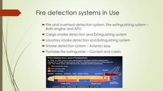 Fire detection systems in Use
 Fire and overheat detection system, Fire extinguishing system –
Both engine and APU
 Carg...