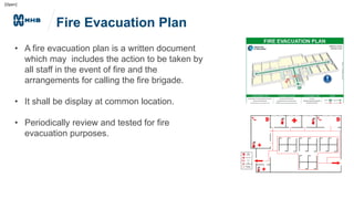 [Open]
Fire Evacuation Plan
• A fire evacuation plan is a written document
which may includes the action to be taken by
all staff in the event of fire and the
arrangements for calling the fire brigade.
• It shall be display at common location.
• Periodically review and tested for fire
evacuation purposes.
 
