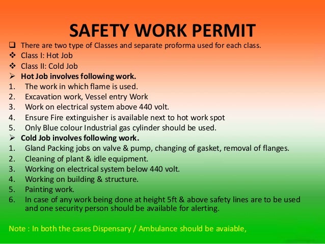 work permit for requirement safety first aid Fire