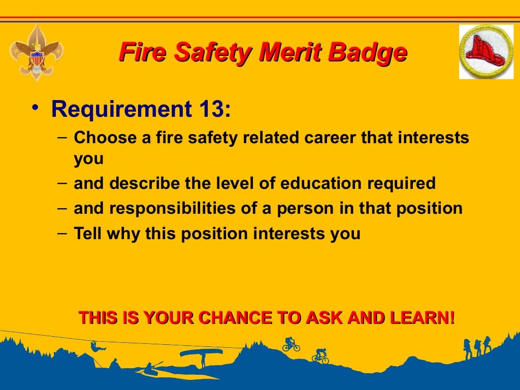 Fire safety merit badge troop 504